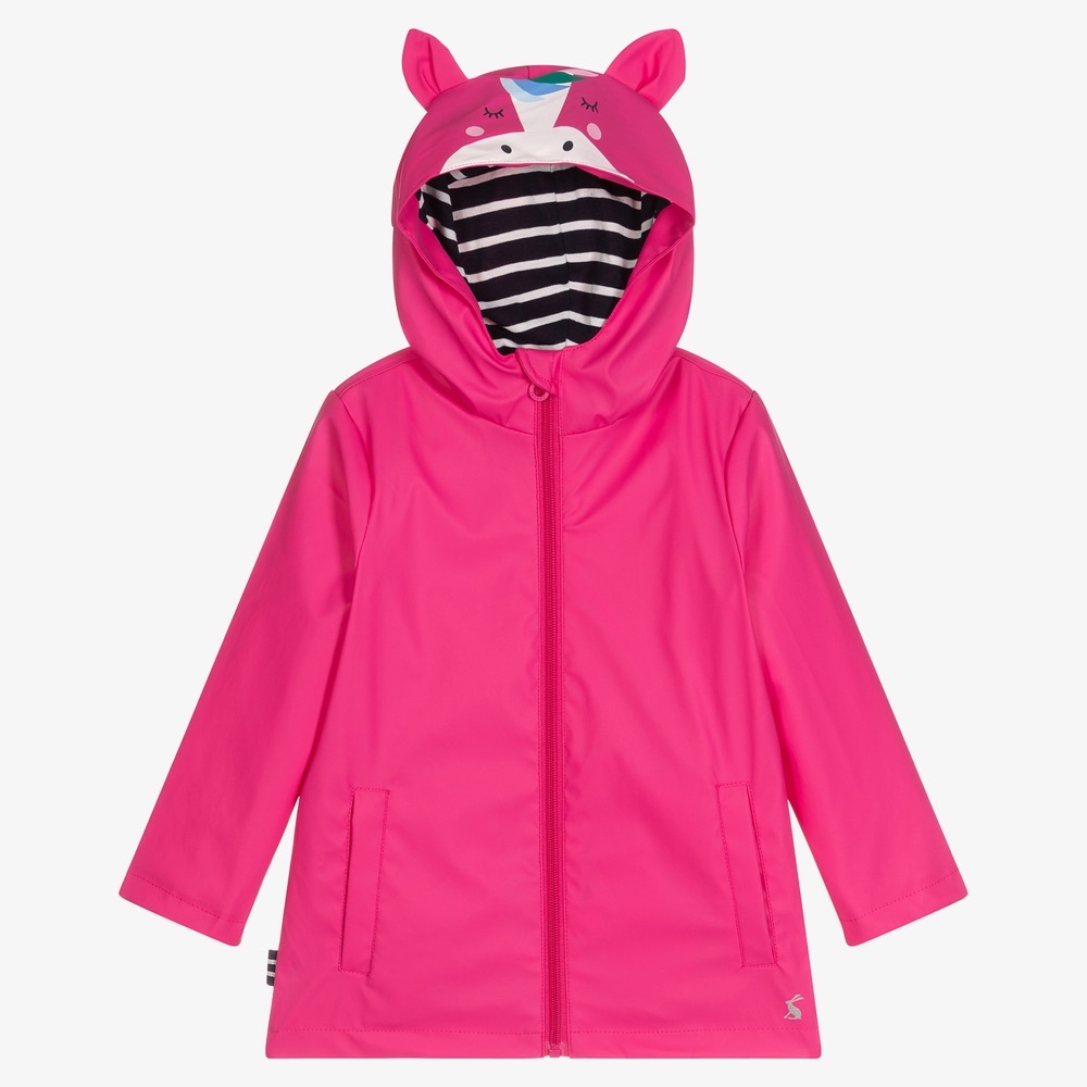 Joules Pink Kids Raincoat with Animal Hood